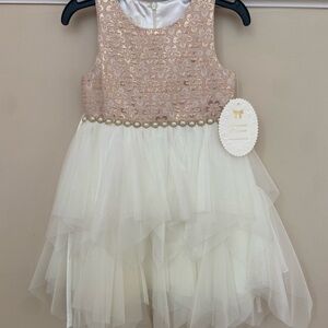 American Princess Elegant Cream and Pink Kids Dress - Size 6